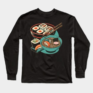 Vintage Sushi and Ramen Lover Men Women Stylized Japanese Long Sleeve T-Shirt